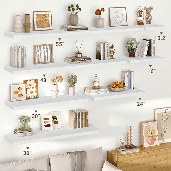 Vivelove 10 in Deep Floating Shelves for Wall, 30" x 10.2" x 1.5" Shelves for Room Wall Mounted, 1.5 Inch Thick Shelf for Bathroom Bedroom Kitchen Book Room, Modern Farmhouse Decor, Set of 2, White
