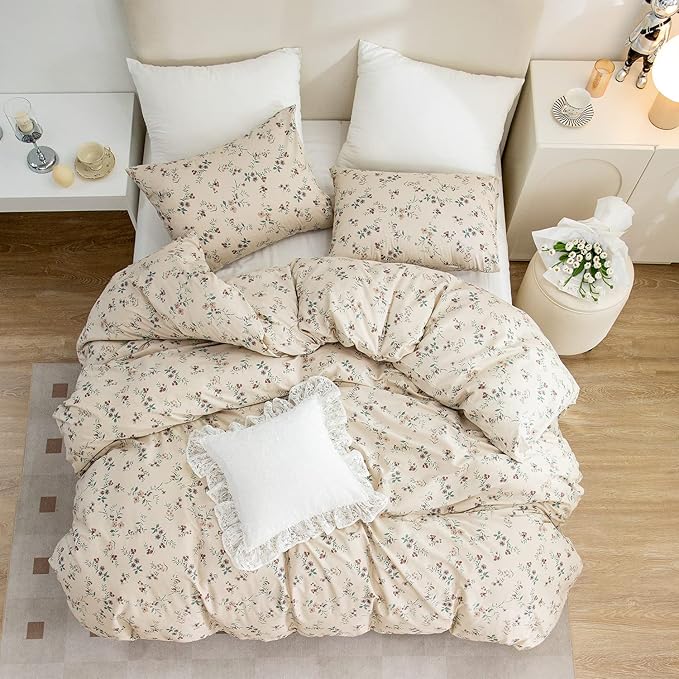 Floral Comforter Set Twin 2 Pieces Soft Cute Vintage Floral Bedding Comforter Lightweight Garden Style Floral Botanical Comforter Set for All Seasons 1 Comforter and 1 Pillowcases