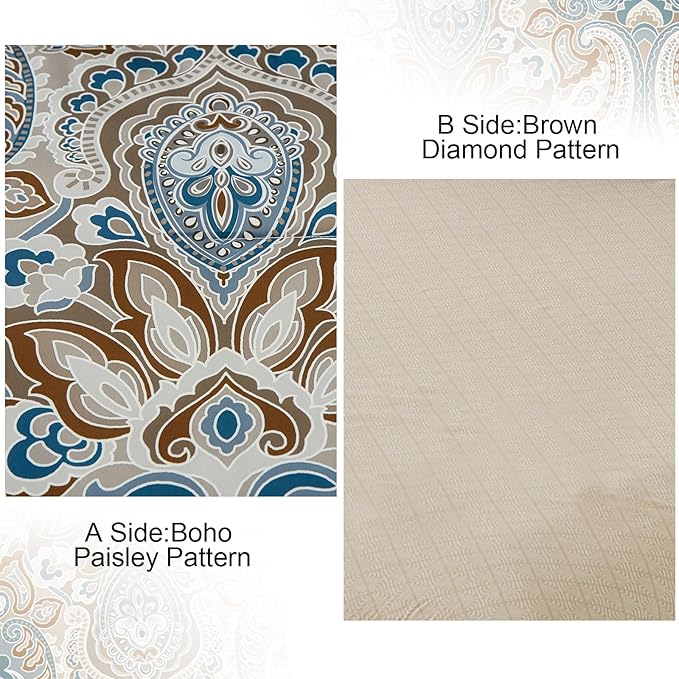Drucon Brown Comforter Set King, 7 Pieces Bed in a Bag Comforter Boho Paisley Pattern Bedding Soft Microfiber King Size (1 Comforter, 1 Flat Sheet, 1 Fitted Sheet, 2 Pillow Shams, 2 Pillowcases)