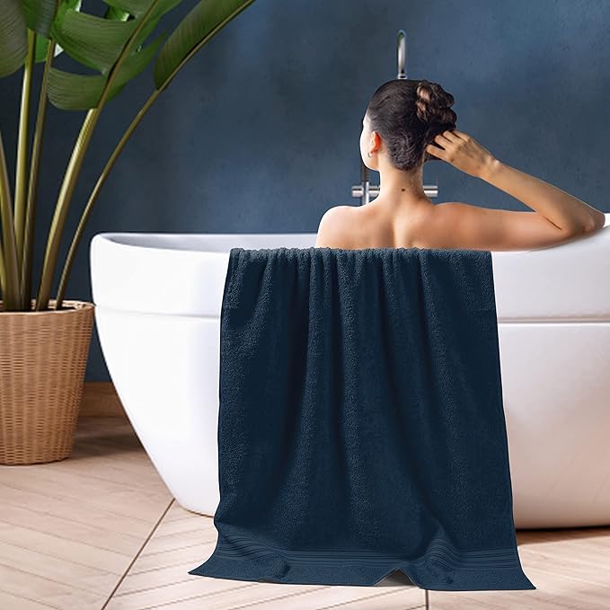 BOUTIQUO Cotton 2 Pack Bath Towel Set 28x55, Eco-Friendly Large Bath Towels, Compact Quickdry Lightweight Soft & Highly Absorbent Bath Towel, Ideal for Everyday Gym Travel Camp Pool - Mineral Blue