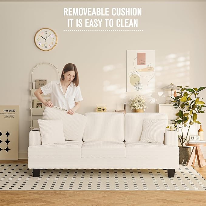 Homall Couch for Living Room, 83" Couches with Soft Deep Seats, Modern Sofa 3 Seater in Corduroy for Apartment, Bedroom (Cream)