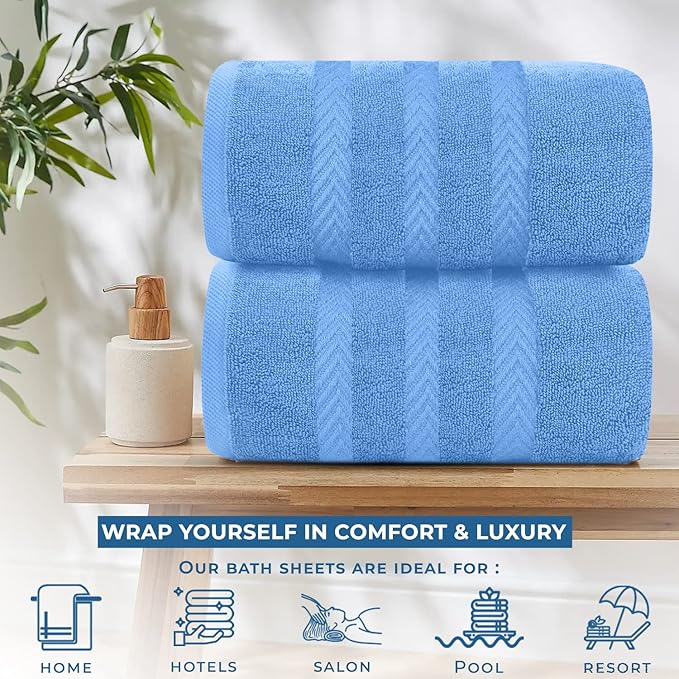 DAN RIVER 2 Pack Luxury Bath Sheets 35x70, 600 GSM, Soft & Quick Dry 100% Ring Spun Cotton Towels Ideal for Hotels, Spas, Gyms & Salons Extra Large, Medium Blue