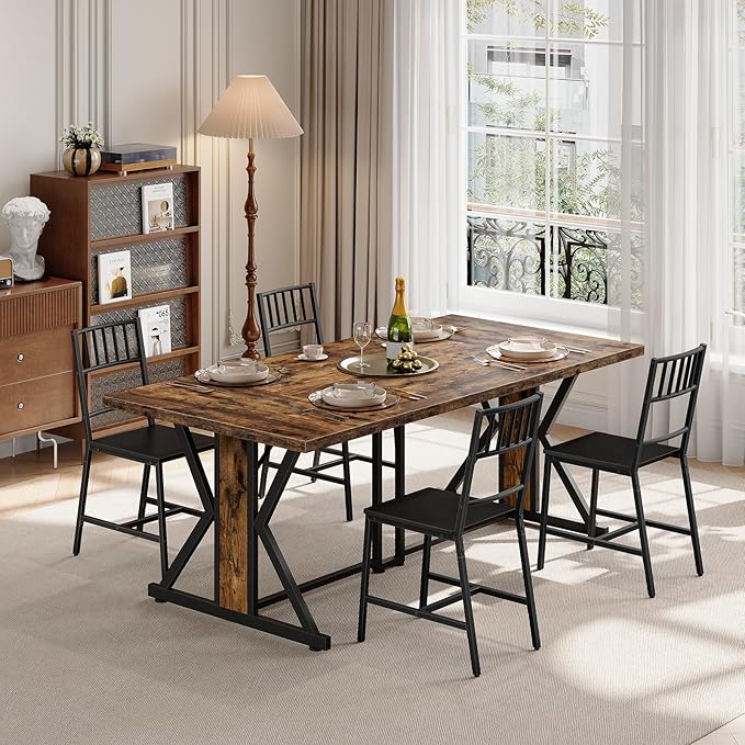 HOOBRO Kitchen Chairs Set of 2, Wooden Dining Room Chairs with Metal Frame, Dining Chairs with Back, Easy to Assemble, Farmhouse Dining Chairs for Kitchen, Living Room, Black BB39CD01