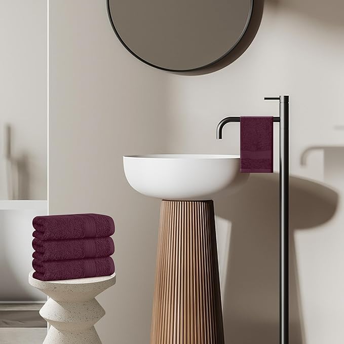 BOUTIQUO Ultra Soft Cotton 6 -Piece Hand Towel Set 16x24 Inch, Ideal for use in Bathroom, Kitchen, Gym, Spa & General Cleaning, Compact & Lightweight Multi Purpose Hand Towels - Burgundy