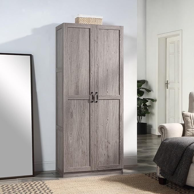 Manhattan Comfort Hopkins Modern Freestanding Storage Cabinet with 4 Adjustable Shelves & Soft Close Doors, Tall Multipurpose Organizer for Kitchen, Pantry, Garage, Mudroom, Set of 1, Grey