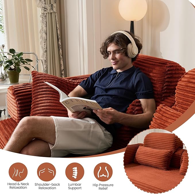 Convertible Sofa Bed,79'' Foldable Sleeper Lounge Modular Couch Comfort Compression Sofa Loveseat for Small Spaces Comfort for Apartment Bedroom (Corduroy Fabric, Orange1)
