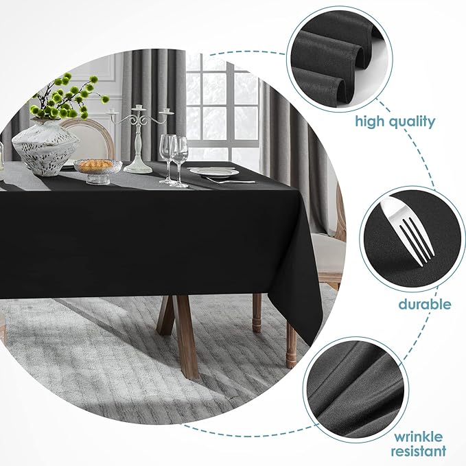 VidaFete Tablecloth 60 * 120inch 10 Pack Rectangle Table Cloth Polyester, Stain Wrinkle Resistant Dining Table Cover for Kitchen Dinning Party Wedding Rectangular Tabletop Buffet Decoration(Black)
