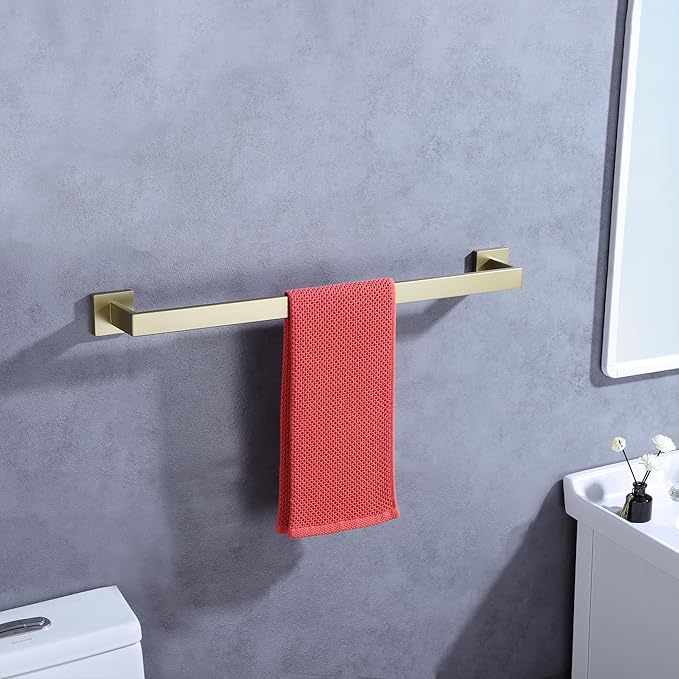 LANC Gold 32-Inch Towel Bar, 2 Pack Bathroom Kitchen Single Towel Rack, 2-Pack Brushed Gold Bath Towel Holder Wall Mount Heavy Duty Towel Hanger Shower Towel Rod Total-33.5" Towel Rail,A8804-8BG
