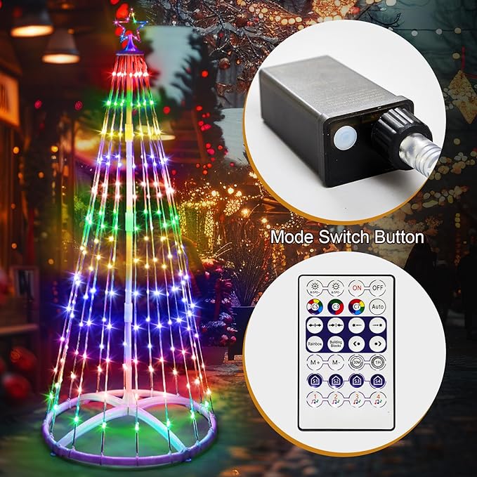 3 Pack 6/7/8FT Christmas LED Cone Tree Lights 24 Modes Color Changing with Timer Foldable Lighted Trees Waterproof Outdoor String Lights Holiday for Christmas New Year Xmas Decorations