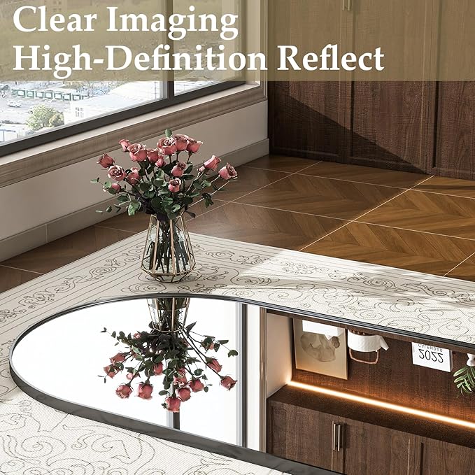 57" x 20" Arched Full Length Mirror - Wall Mounted/Floor Mirror Aluminum Alloy Frame Full Body Mirrors for Bathroom Living Room Bedroom and Entryway,Black