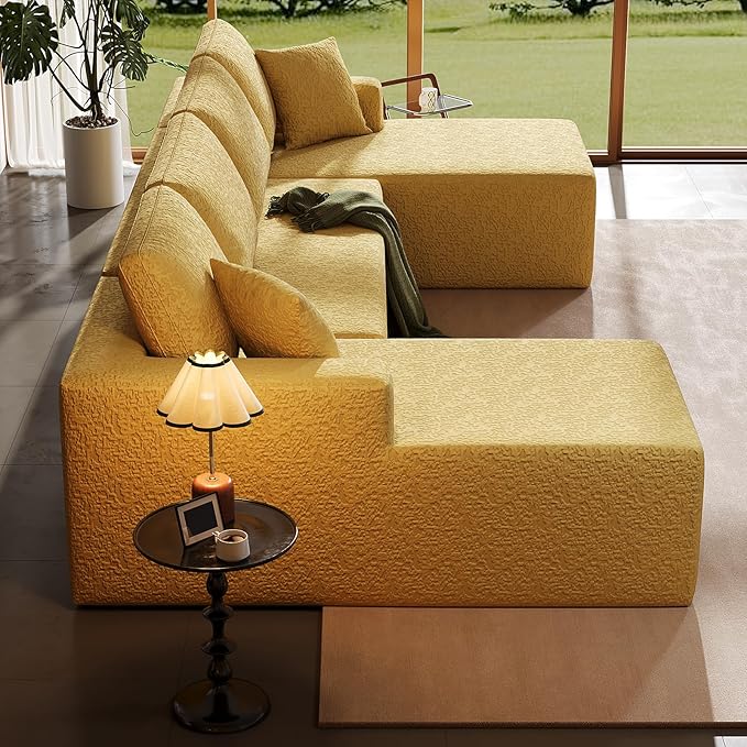 140" Modular U-Shaped Sectional Sofa, 7-Seater Cloud Couch with Double Chaise, Modern Sleeper Sofa,No Assembly Sectional Cloud Boneless Sofa Couches for Living Room/Apartment