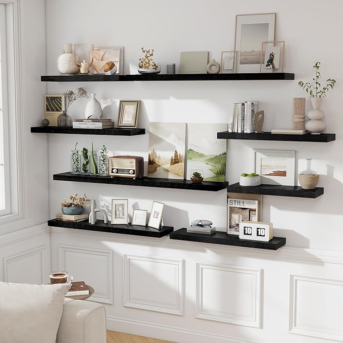 Fun Memories 36 Inch Floating Shelves, Wall Shelves Set of 2 for Bathroom/Living Room/Bedroom/Kitchen, Black Floating Shelf for Wall Decor with Invisible Brackets