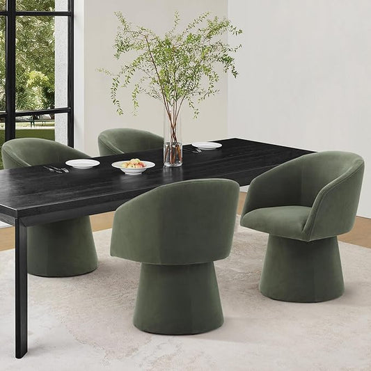 Swivel Dining Chairs Set of 4, Upholstered Mid Century Modern Deskchair with Barrel Back, Linen Fabric Kitchen Chairs for Dining Room, Bedroom, Dressing Room, Green