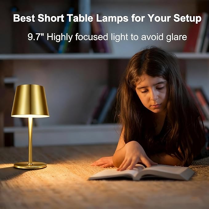 2 Pack Gold Cordless Table Lamp Rechargeable, Metal Small Bedside Table Lamp with 3 Adjustable Pole, 5400mAh Battery Operated Touch Lamp for Bedroom Kitchen Dining Waterproof & Portable