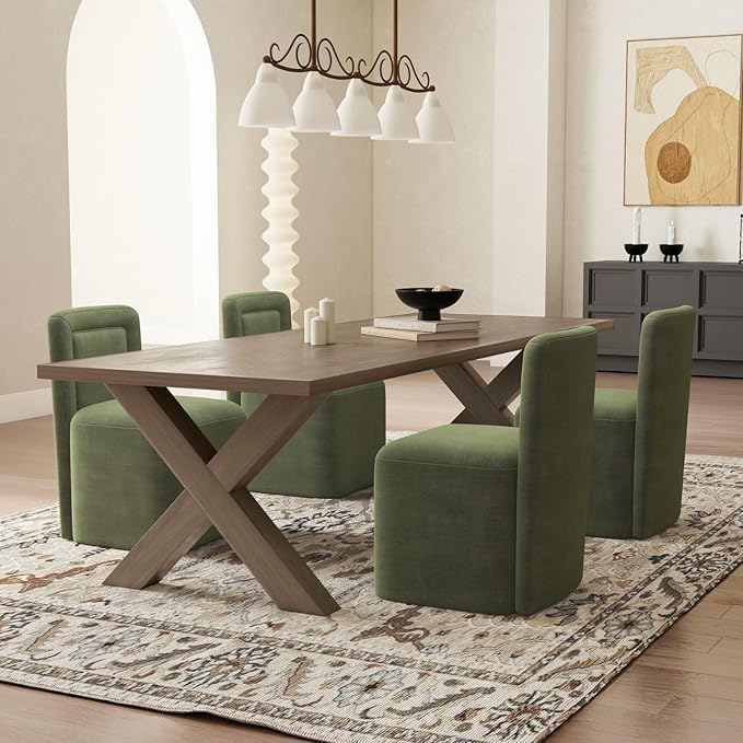 Green Upholstered Dining Chairs Set of 6, Armless Modern Chenille Dining Chairs with High Back, Kitchen Chair for Dining Room/Restaurant/Living Room
