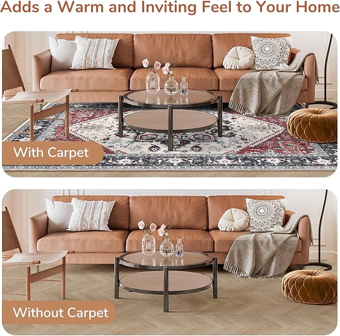 OPPODREAM Thin Area Rugs 3x5, Washable Rugs with Non Slip Backing, Low-Pile Throw 3x5 Carpet, Faux Cashmere 3 x 5 Carpet, Black & Red