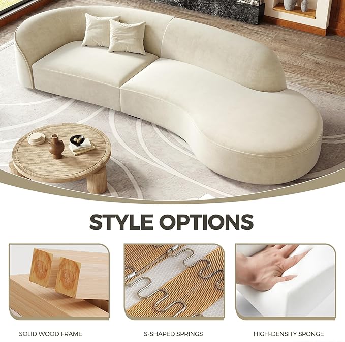 Luxury Curved Sofa Couch – Modern Upholstered Sectional Sofa, Designer L Shaped Couch with Plush Microfiber, High-Density Foam & Solid Wood Frame (Ivory Left-Facing, 94" L x 43" W x 30" H)