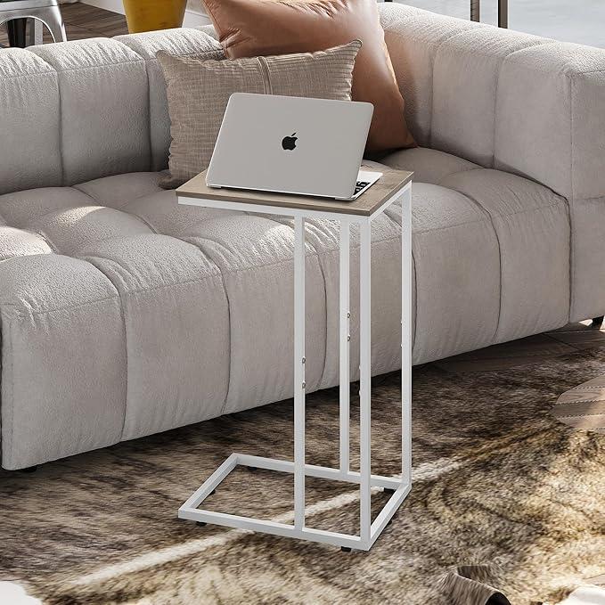 WLIVE Side Table, C Shaped End Table for Couch, Sofa and Bed, Large Desktop C Table for Living Room, Bedroom, Bedside, Creamy Greige