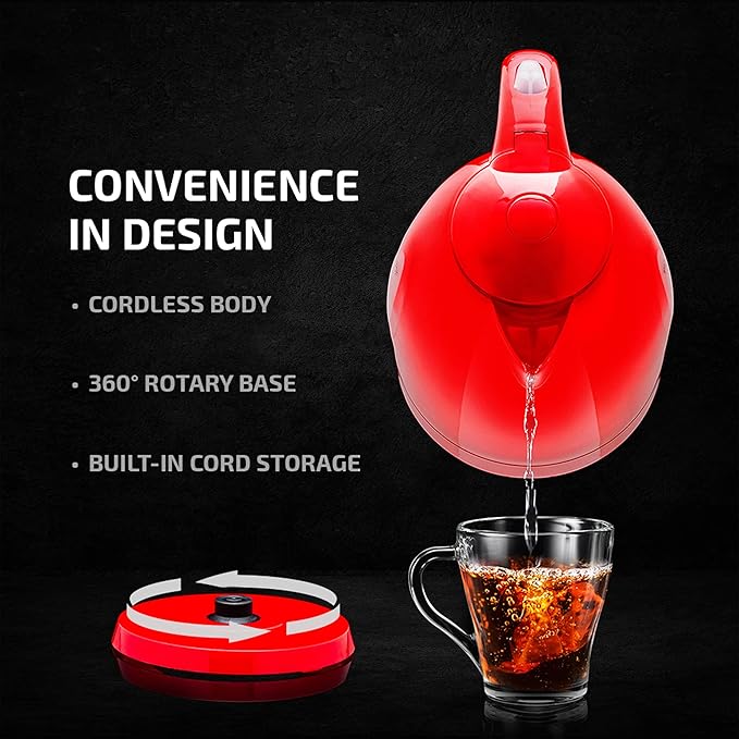 OVENTE Electric Kettle, 1.7L Fast Boiling Water Heater for Coffee or Tea, BPA Free with Water Level Gauge, Auto Shut-Off, Boil-Dry Protection, Indicator Light and Removable Filter, Red KP72R