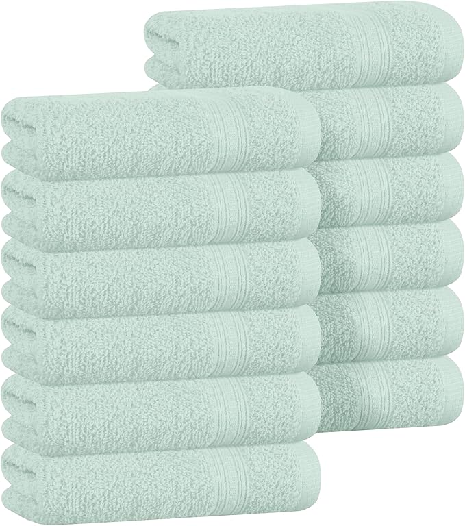 BOUTIQUO Ultra Soft Cotton Washcloths, Contains 12 Piece Face Cloths 12x12 inch, Ideal for Everyday use Face Towels, Compact & Lightweight Multi Purpose Washcloths - Sea Green