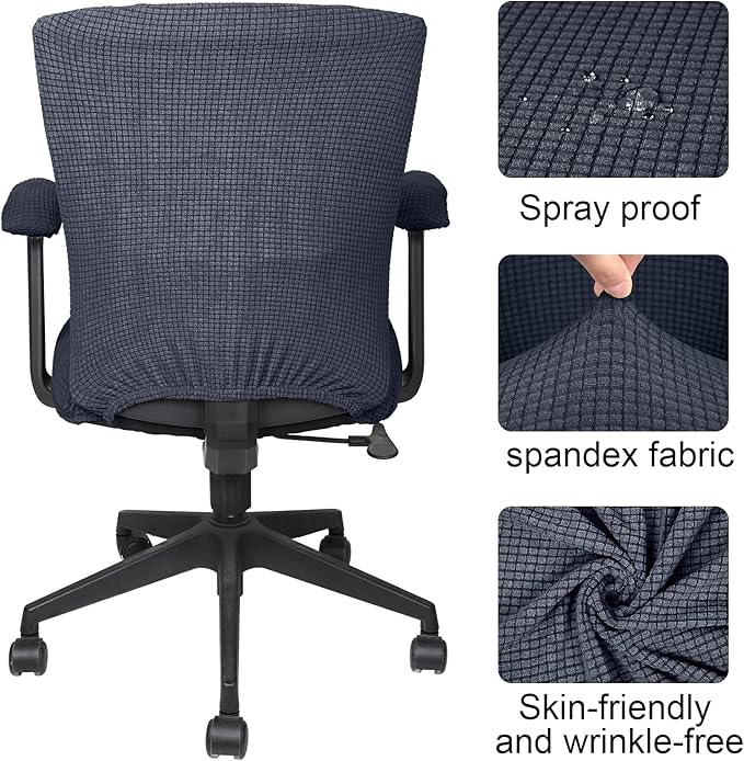Tallew 4 Pcs Office Chair Covers Set Computer Universal Protective Stretchable Chair Seat Covers Desk Armrest Slipcovers Pads Office Cushion Backrest for Rotating (XL,Dark Gray)