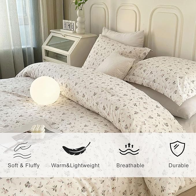 EAVD Girls Pink Floral Twin XL Comforter Set Boho Soft Washed Microfiber Bedding Set 1 Cute Floral Comforter and 2 Pillowcases Chic Vintage Garden Botanical Pattern