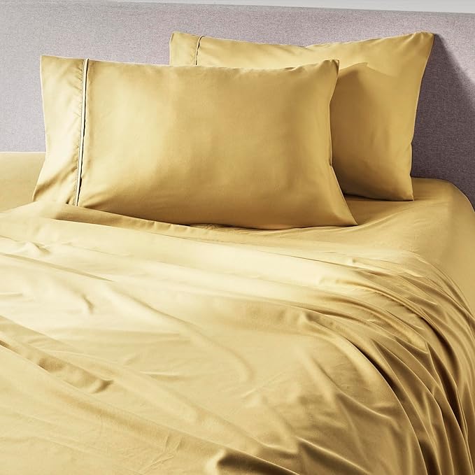 PeachSkinSheets Harvest Gold Sheet Set - 1500tc Level of Softness - Extra Soft Cooling Sheets for Hot Sleepers and Night Sweats - Split King Size (2 XL Fitted)