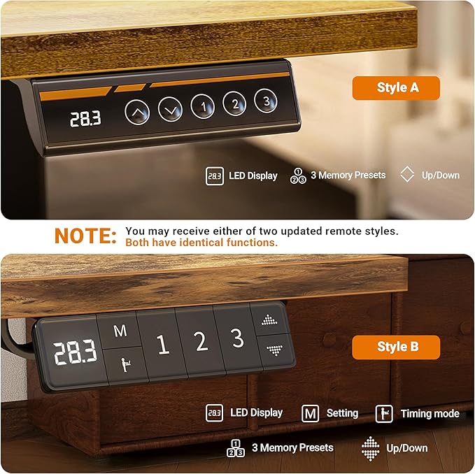 Claiks Electric Standing Desk, Adjustable Height Stand up Desk, 40x24 Inches Sit Stand Home Office Desk with Splice Board, Black Frame/Rustic Brown Top