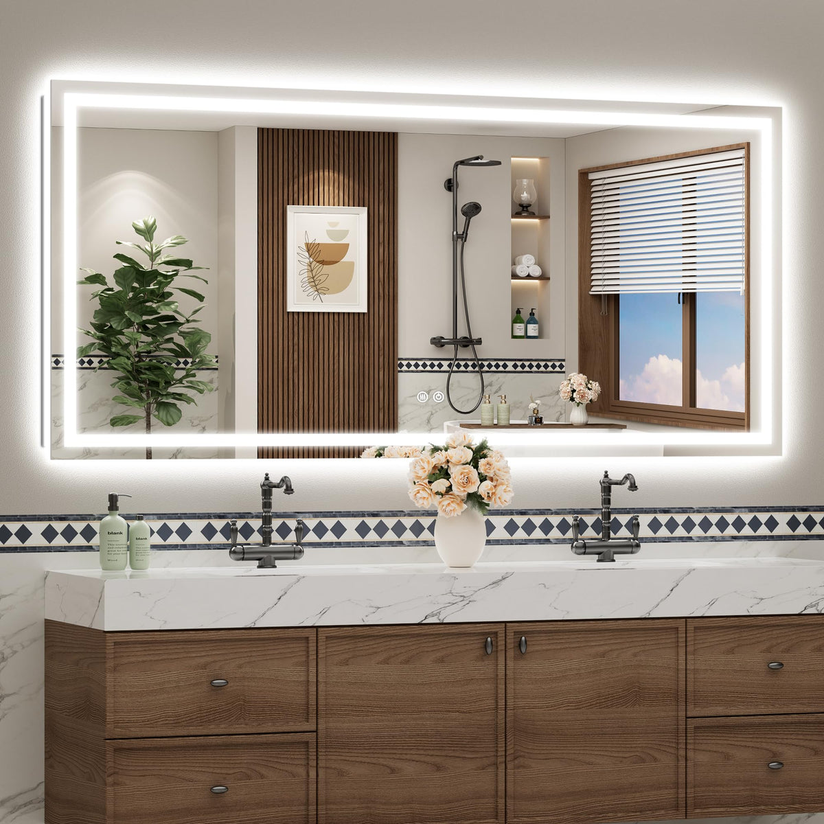 VEEYLOS 77x36 Inch LED Bathroom Mirror with Lights, Backlit & Front Lit