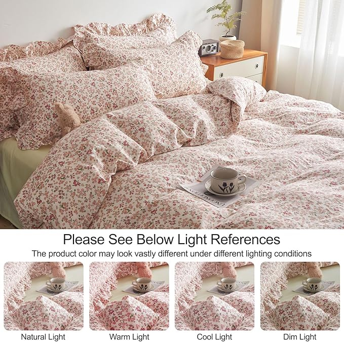 EAVD Garden Cute Small Floral Comforter Set Full Fluffy Soft Microfiber Chic Shabby Floral Bedding Set with 2 Pillowcases Reversible Fresh Botanical Comforter Set for All-Season