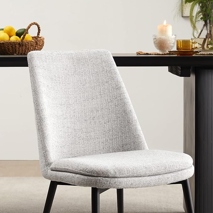 CHITA Mid-Century Padded Dining Chair, Modern Upholstered Fabric Dining Room Chair Set of 2 with Metal Legs, White