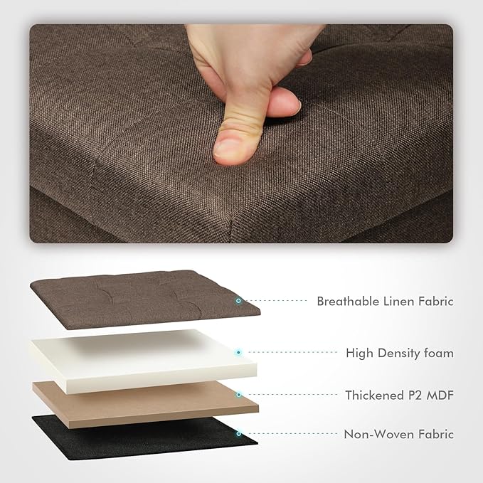 B FSOBEIIALEO Storage Ottoman Cube, Folding Footrest for Living Room Seat, 12.6"X12.6"X12.6" (Linen Brown)