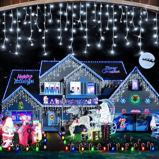 Hezbjiti Christmas Lights Outdoor , 400LED 33FT LED Icicle Lights 8 Modes 75 Drops Fairy String Lights for Christmas Decor Eaves Party Yard Garden