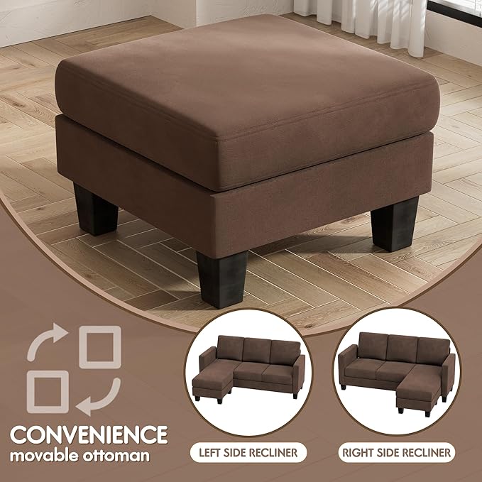 VICTONE Convertible Sectional Sofa Couch, 3 Seat L-Shaped Sofa with Linen Fabric Ottoman Small Couch for Small Apartments, Living Room and Office (Linen Fabric, Brown)