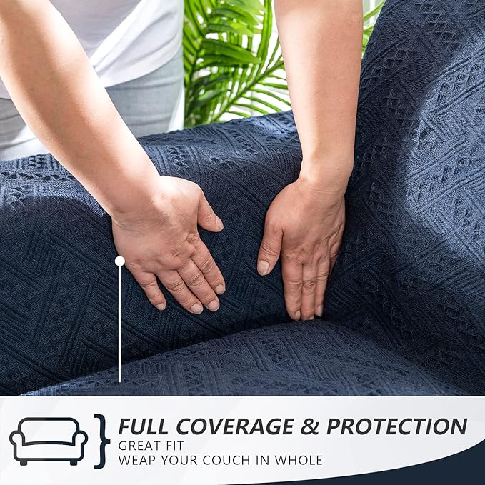 MYSKY HOME Sofa Covers & Slipcovers for 3 Cushion Couch, Sectional Sofa Couch Covers for Dogs, XX-Large: 91" x 134", Navy Blue