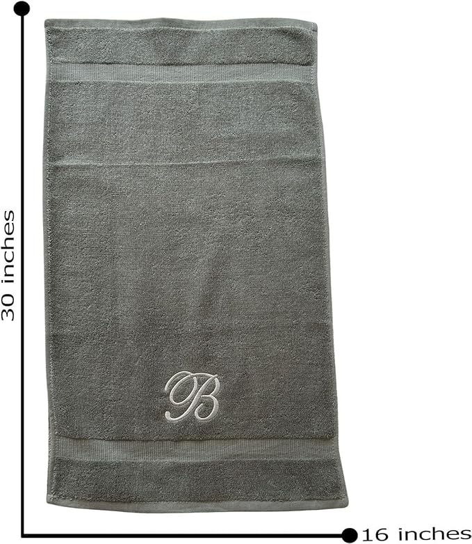 Gray Monogrammed Hand Towels for Bathroom - Luxury Hotel Quality Personalized Initial Embroidered Towel for Powder Room, Spa - GOTS Organic Certified - Set of 2 Silver Letter G