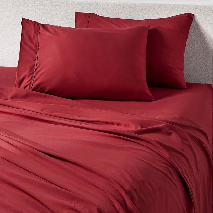 PeachSkinSheets Deep Crimson Red Sheet Set - 1500tc Level of Softness - Extra Soft Cooling Sheets for Hot Sleepers and Night Sweats - Queen Size
