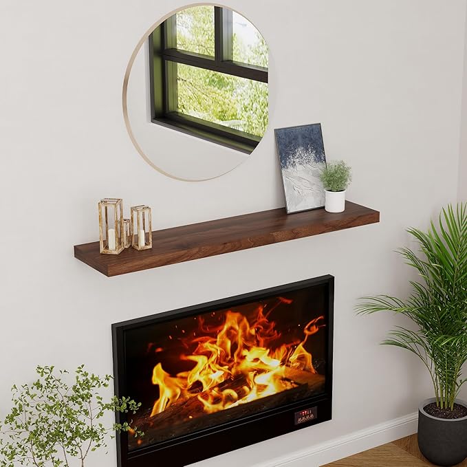 Fun Memories Farmhouse Floating Shelves for Wall, 48 x 9.3 Large Floating Shelf Wall Mounted, Rustic Wood Shelves for Bathroom, Kitchen, Living, Heavy-Duty Storage Deep Shelf for Books, Decor, Walnut