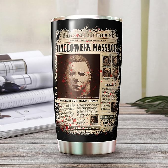 MARSANA Horror Tumbler - 20oz Stainless Steel Halloween Cup - Horror Mug - Gift for Adults