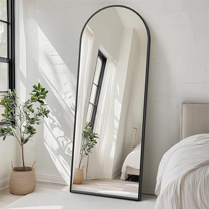 Arched Full Length Mirror, Floor Mirror with Stand, 71"x26" Mirrors for Home Decor, Full Body Length Floor Mirrors, Wall Mounted Mirror for Bedroom, Living Room, Black