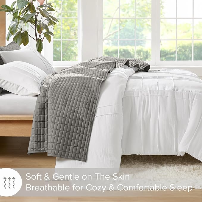 Comfort Spaces White Queen Size Comforter Set - 3 Piece Pintuck Pleated Bedding Set, All Season Lightweight, Extra Softness Pre-Washed Microfiber Queen Bed Set, Shams