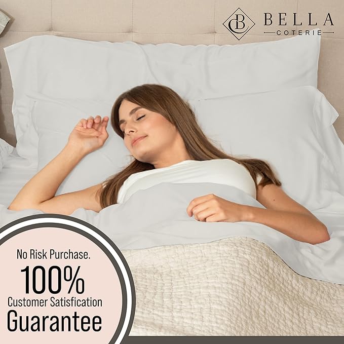 Bella Coterie Luxury Bamboo Viscose Cal King Size Sheet Set | 100% Organically Grown | Ultra Soft | Cooling for Hot Sleepers | 18" Deep Pocket [Grey Mist]