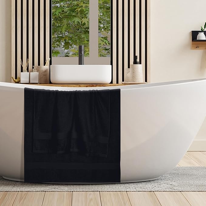 BOUTIQUO Cotton 2 Pack Oversized Bath Towel Set, Large Bath Towels 27x54, Ultra Soft, Absorbent, Compact, Quick Drying and Lightweight, Eco-Friendly and 100% Recyclable Towel Set - Black