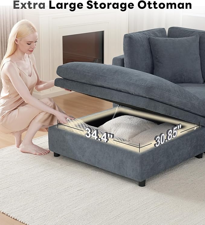 Tbfit Modern Sectional Sofa, Down-Filled Cushions, Extra Comfy Cloud Couch for Home, Living Room, Grey