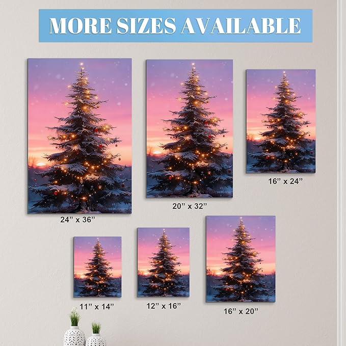 Framed Christmas Pictures Wall Decor,Vintage Pine Tree Prints,Winter Christmas Canvas Wall Art Decoration for Bedroom Bathroom Living Room Rustic Xmas Holiday Gifts (Christmas Tree 10, 12'' X 16'')