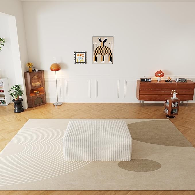 Ottoman Footstool, Comfy Corduroy Fabric Vacuum-Compressed 39 Inch Large Stool for Living Room, High-Resilience Foam, No Assembly Required, Modern
