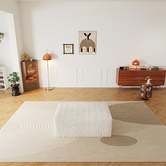 Ottoman Footstool, Comfy Corduroy Fabric Vacuum-Compressed 39 Inch Large Stool for Living Room, High-Resilience Foam, No Assembly Required, Modern