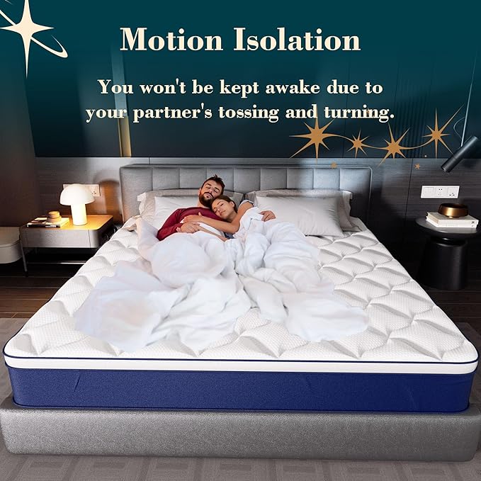King Size Mattress - 12 Inch Gel Memory Foam Hybrid Mattress, Medium Firm, Pressure Relief & Motion Isolation, 100 Nights Trial, 75 * 80 in