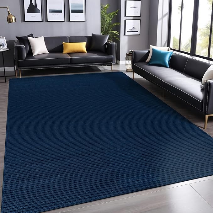 Non Slip Navy Solid Rubber Back Thing Rug for Living Room 4x6 Area Rugs for Kitchen, Rugs for Bedroom, Stain Resistant Easy Cleaning Non Shedding Carpet Navy 4 x 6