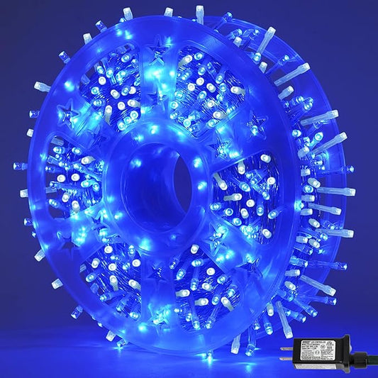 QITONG Blue and White Christmas Lights Outdoor Waterproof, 165ft 500 LED String Light Plug-in, Clear Wire Indoor Christmas Tree Lights with 8 Modes